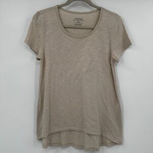 Chicos The Ultimate Tee Tan Beige Slub Knit Scoop Neck High Low Top Size Small
